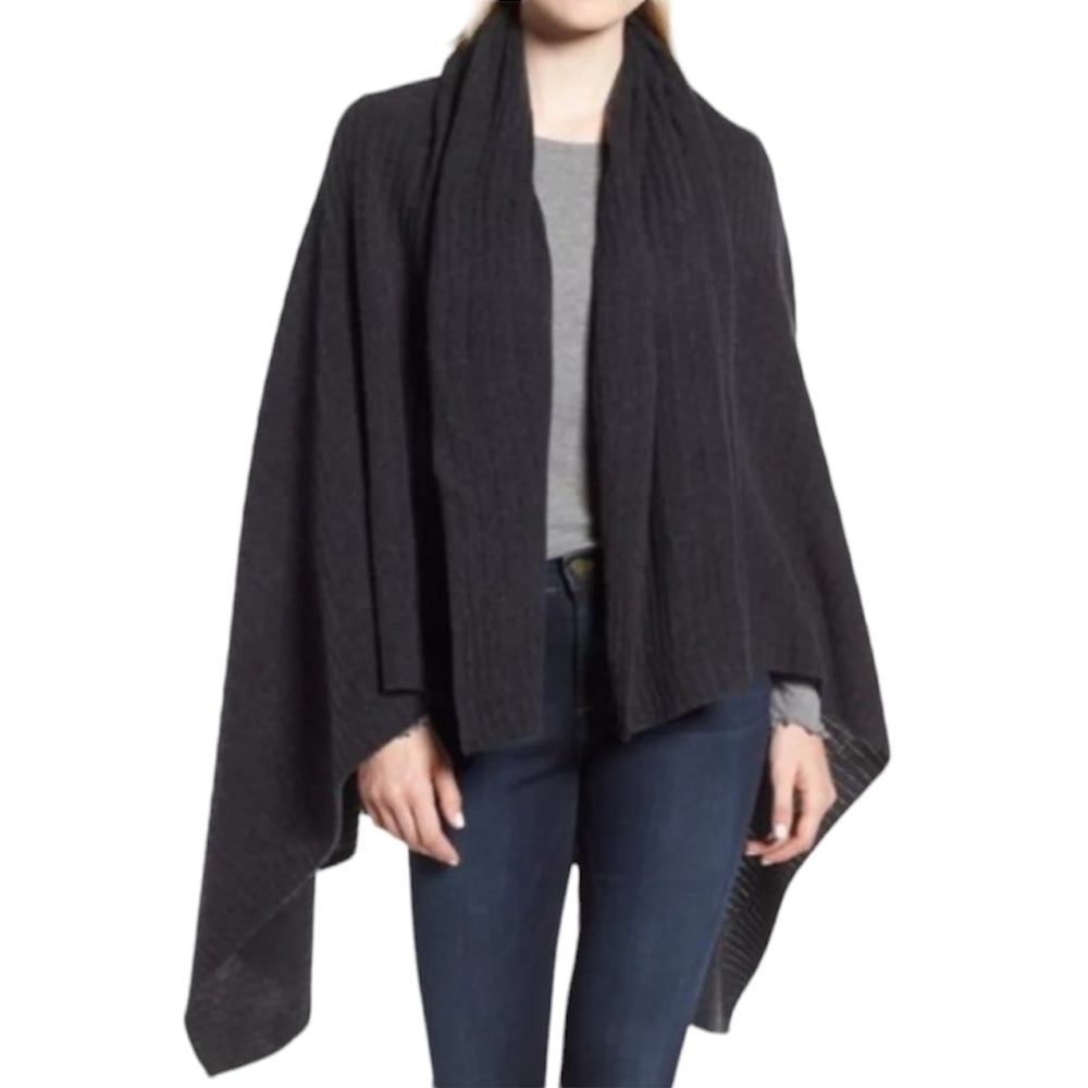 NORDSTROM HALOGEN 100% Cashmere NEW Charcoal Gray Ribbed Soft Wrap Scarf